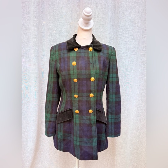 Lauren Ralph Lauren Jackets & Blazers - Lauren Ralph Lauren blue green plaid double breasted wool blazer